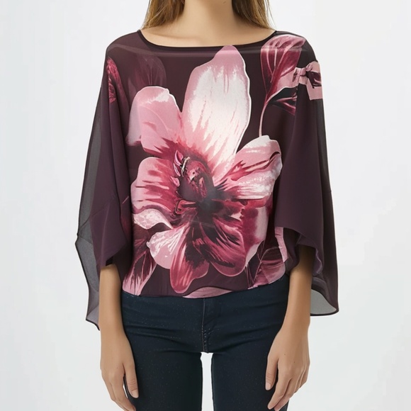 Laura petite wine colour floral  loose style top - Picture 1 of 6